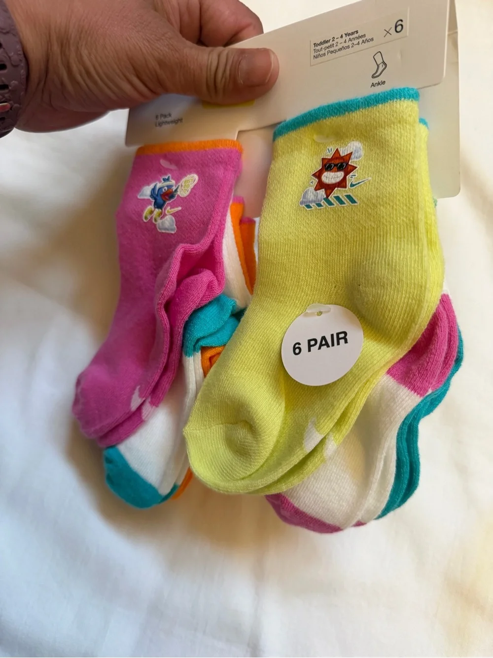 Nike Kids 6-Pair Ankle Socks - Pink, Lime & Teal Accents